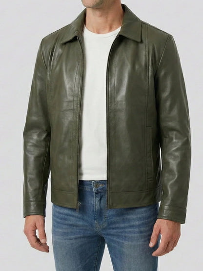 Men's Dark Green Harrington Leather Jacket