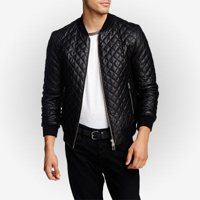 Men’s Quilted Black Bomber Jacket Max Jackets