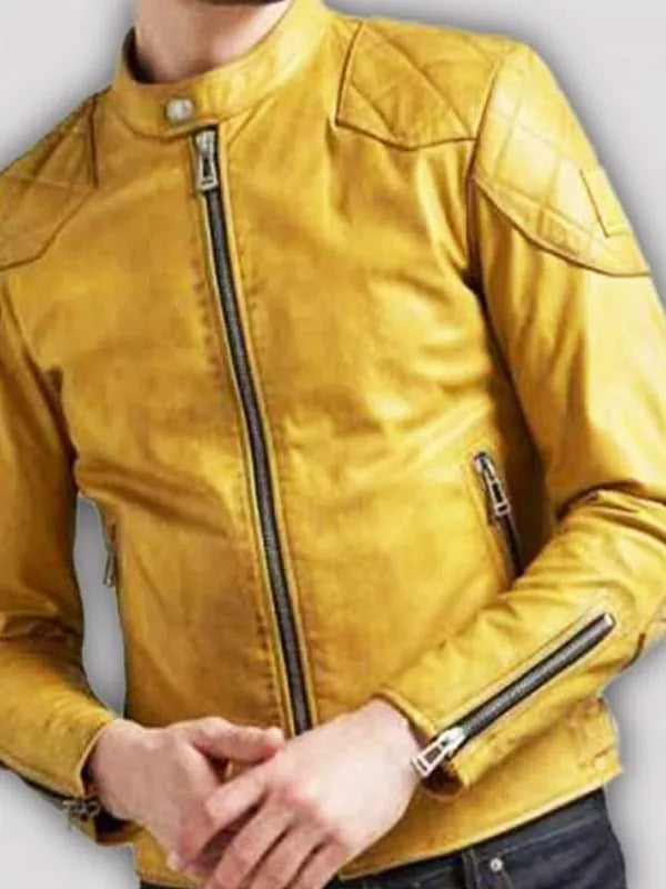 Men’s Quilted Yellow Leather Jacket Max Jackets