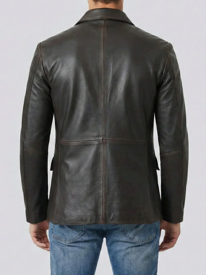 Men's Rub-Off Brown Leather Blazer