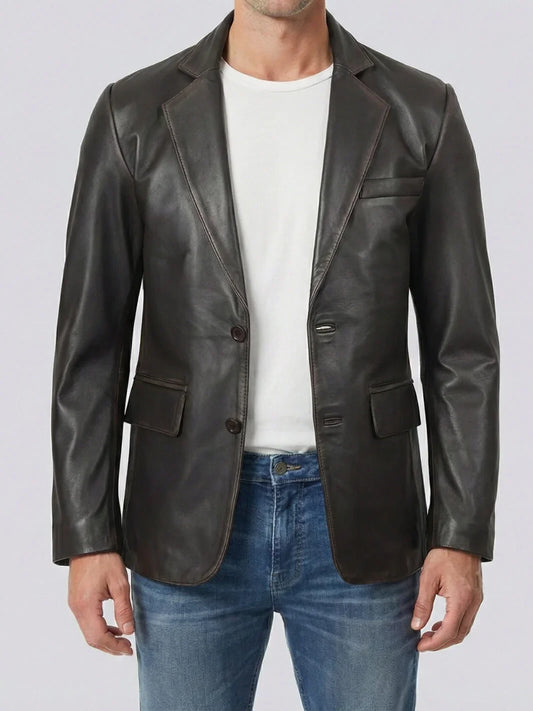 Men's Rub-Off Brown Leather Blazer