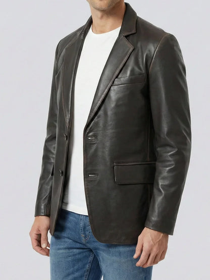 Men's Rub-Off Brown Leather Blazer