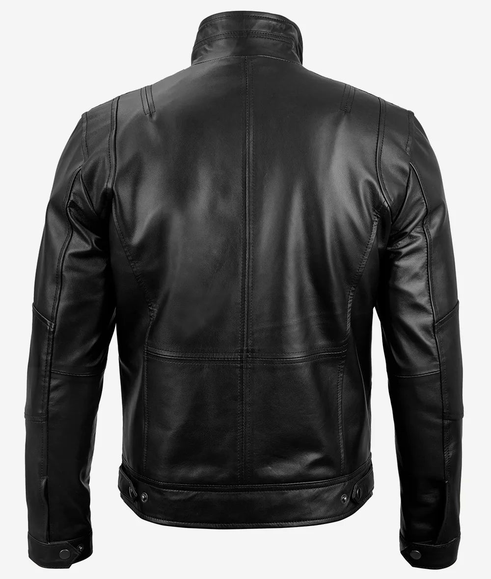 Men's Top Notch Black Cafe Racer Leather Jacket Max Jackets