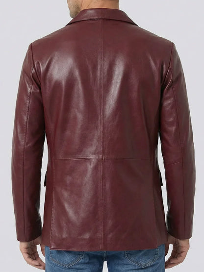 Men's Burgundy Real Leather Blazer