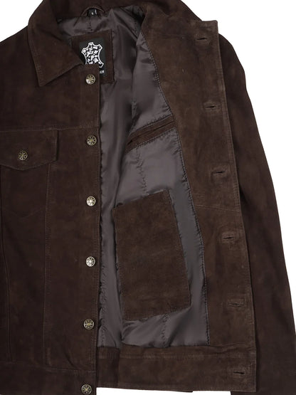 Men's Dark Brown Real Suede Trucker Jacket