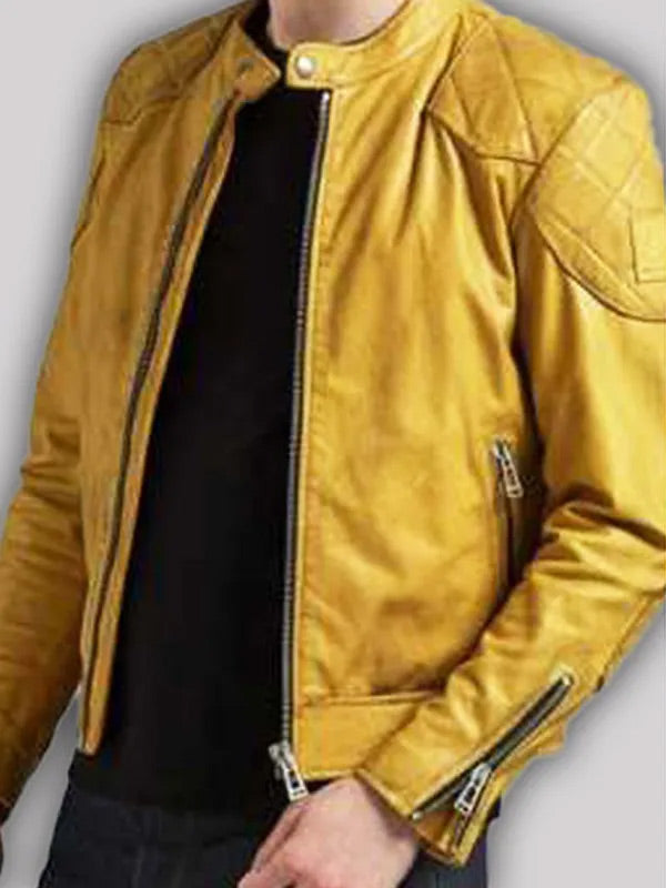 Men’s Quilted Yellow Leather Jacket Max Jackets