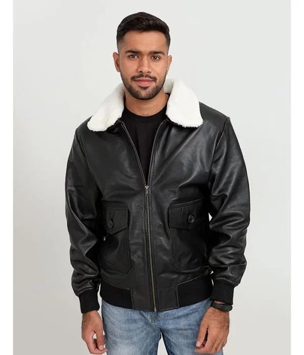 Men’s B3 Bomber Faux Fur Aviator Real Leather Black Jacket Max Jackets