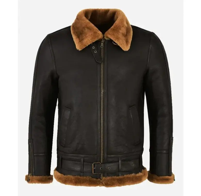 Men's B3 Sheepskin Belted Brown Jacket Max Jackets