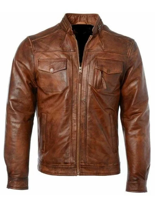 Mens Classical Motorcycle Genuine Leather Jacket Max Jackets