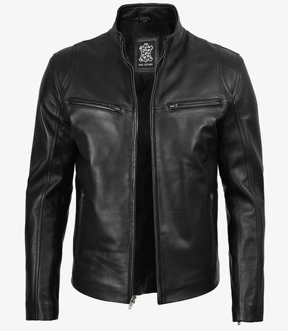 Men's Classic Black Biker Style Leather Jacket
