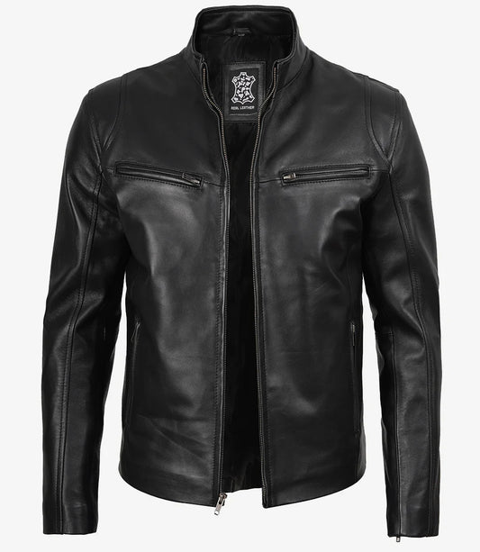Men's Classic Black Biker Style Leather Jacket