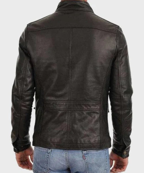 Men's Four Pocket Black Leather Jacket Max Jackets