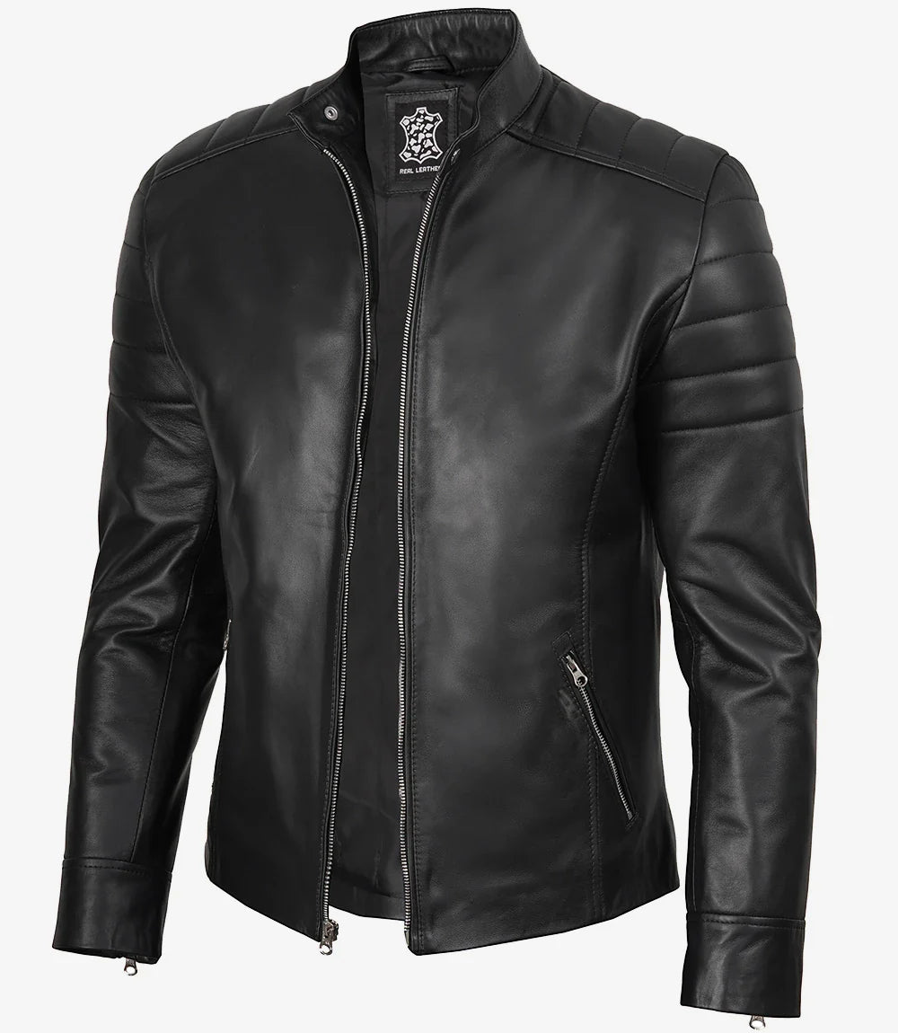 Men's Real Lambskin Leather Black Biker Style Jacket
