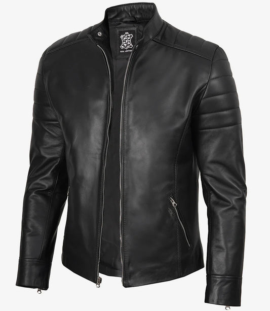 Men's Real Lambskin Leather Black Biker Style Jacket