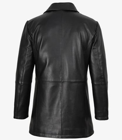 Men's Black Leather Coat With Brown Detailing