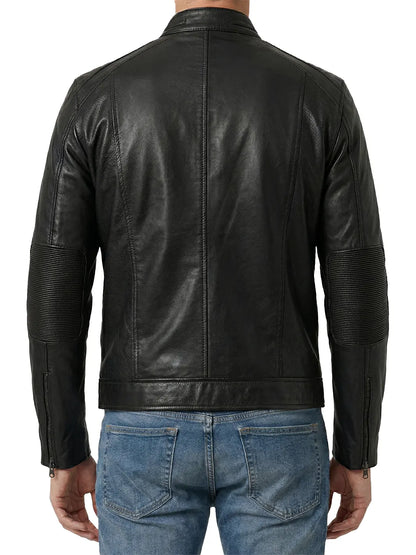 Men's Black Leather Cafe Racer Jacket