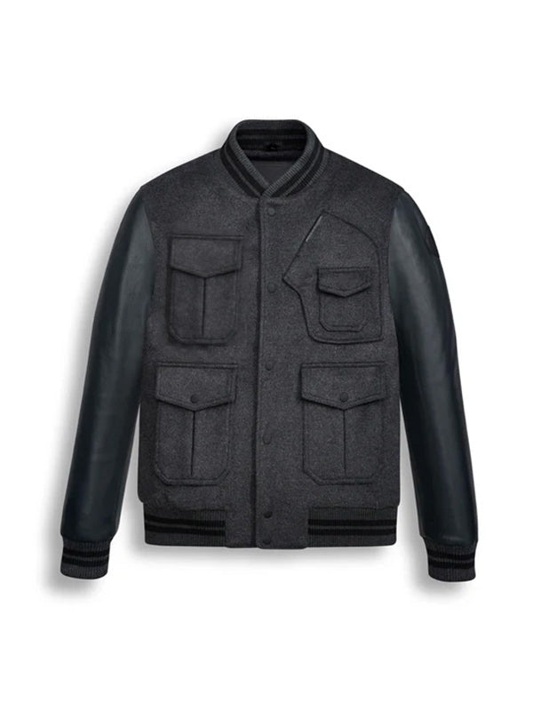 Men Black Wool Varsity Bomber Leather Jacket Max Jackets