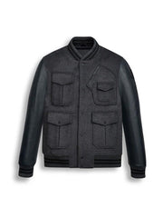 Men Black Wool Varsity Bomber Leather Jacket Max Jackets