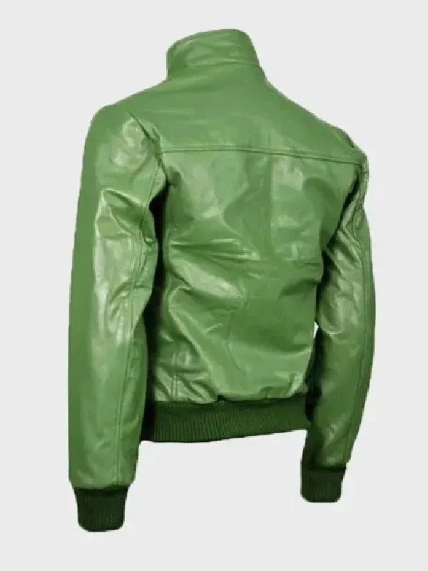 Mens Green Bomber Leather Jacket Max Jackets