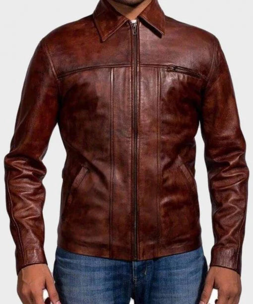 Mens Brown Distressed Leather Jacket Max Jackets