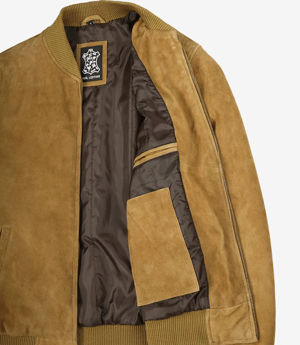 Men's Light Brown Suede Bomber Jacket