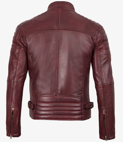 Men's Burgundy Biker Style Leather Jacket