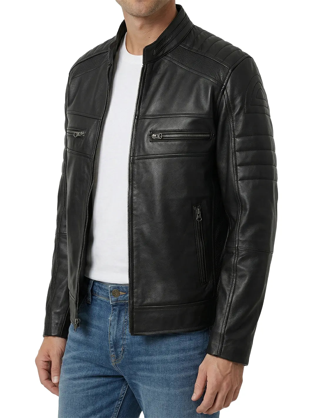 Men's Black Leather Cafe Racer Jacket