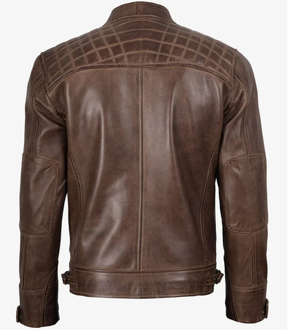 Men's Chocolate Brown Biker Style Leather Jacket - Quilted Shoulders
