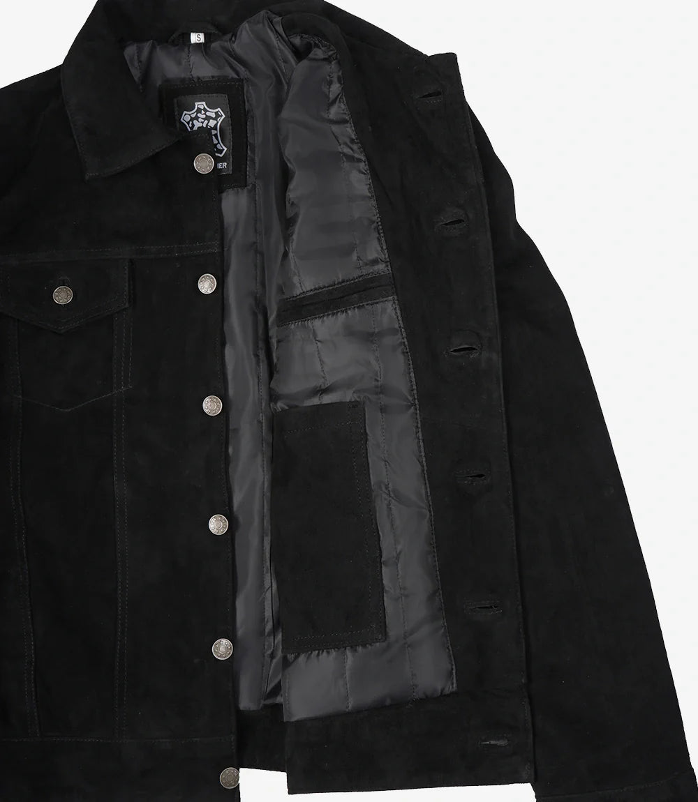 Mens Classic Black Suede Trucker Jacket