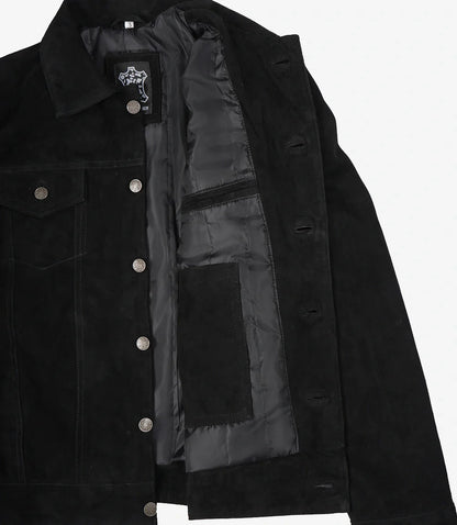 Mens Classic Black Suede Trucker Jacket