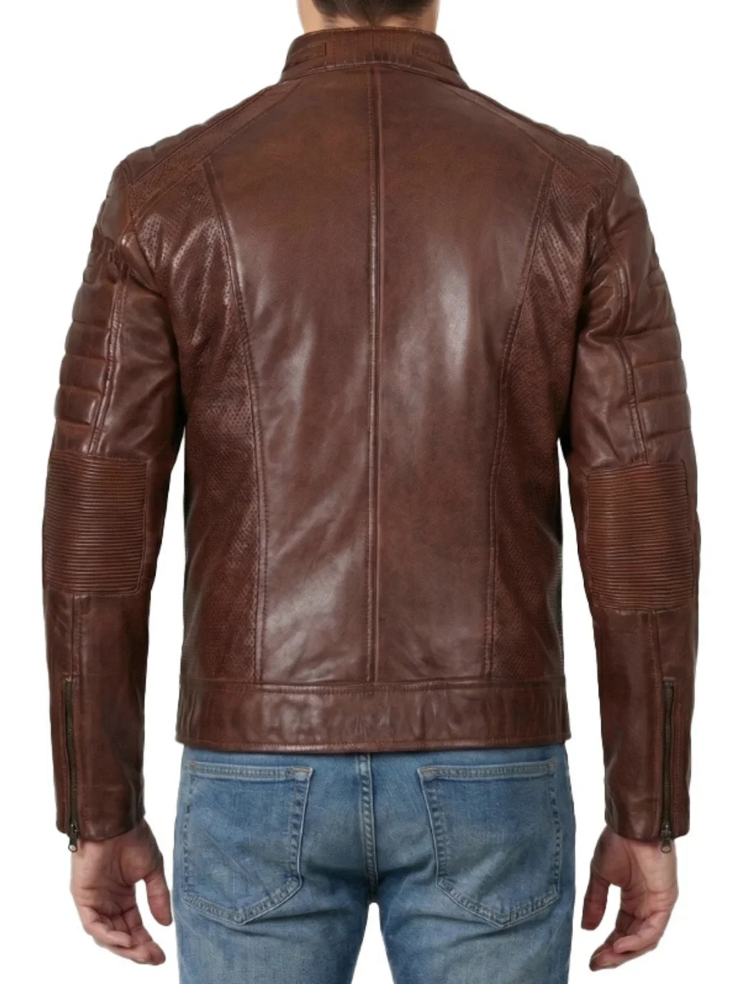 Men's Cognac Brown Leather Cafe Racer Jacket