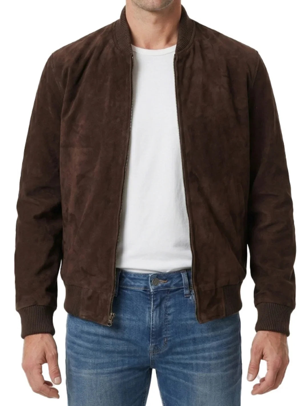 Men's Dark Brown Suede Bomber Jacket