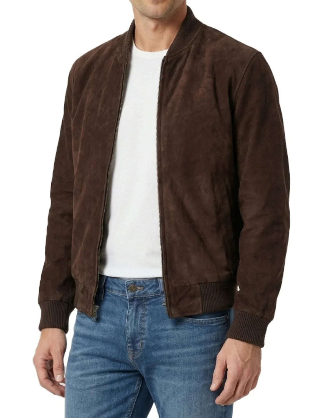 Men's Dark Brown Suede Bomber Jacket