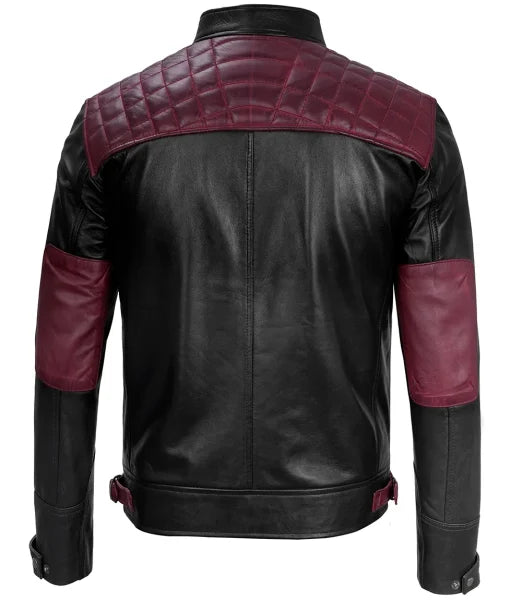 Rollins Men’s Maroon & Black Cafe Racer Leather Jacket Max Jackets