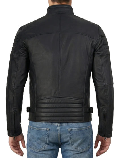 Men's Matte Black Cafe Racer Style Leather Jacket