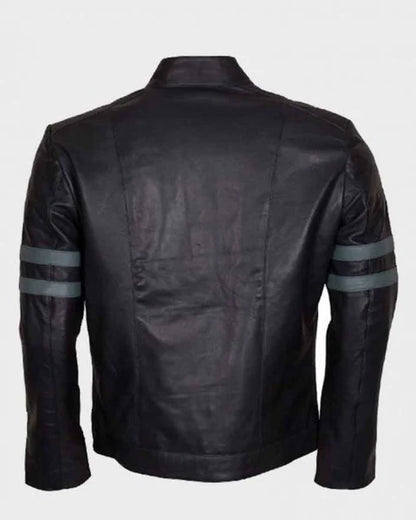 Men's Blue Stripe Mayhem Retro Black Biker Leather Jacket Max Jackets