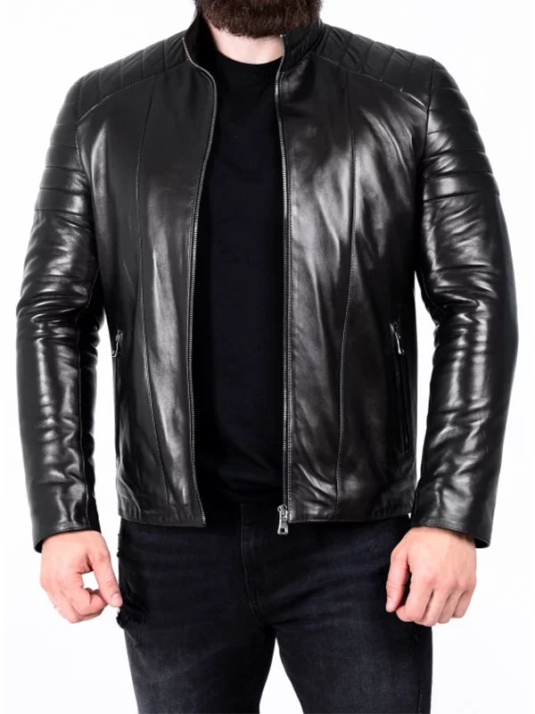 Men’s Padded Leather Biker Jacket Max Jackets