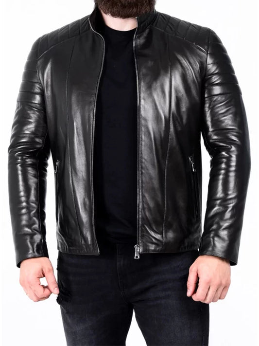 Men’s Padded Leather Biker Jacket Max Jackets