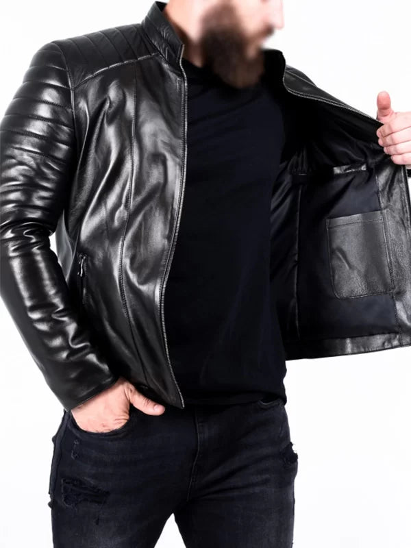 Men’s Padded Leather Biker Jacket Max Jackets