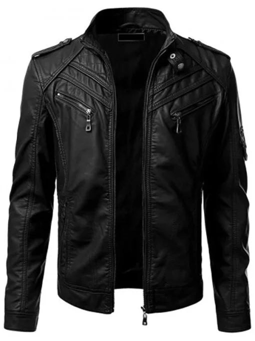 Men’s Slim Fit Black Leather Jacket Max Jackets