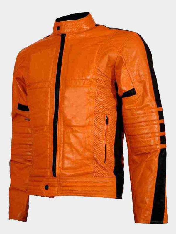 Mens Slim Fit Orange Padded Biker Jacket Max Jackets