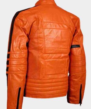 Mens Slim Fit Orange Padded Biker Jacket Max Jackets