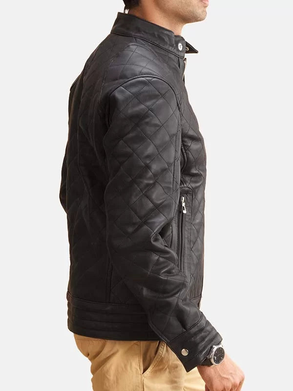 Black Leather Mens Quilted Jacket Max Jackets