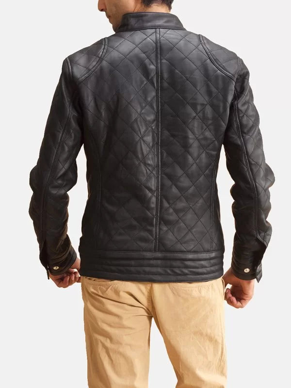 Black Leather Mens Quilted Jacket Max Jackets