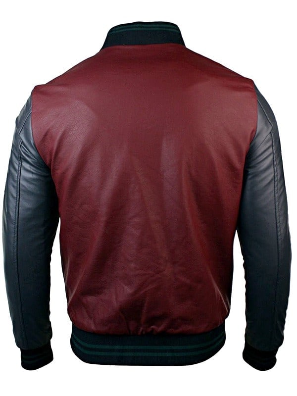 Mens Synthetic Leather Baseball Jacket Maroon Max Jackets