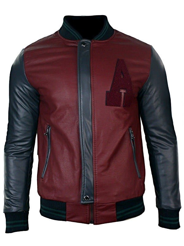 Mens Synthetic Leather Baseball Jacket Maroon Max Jackets