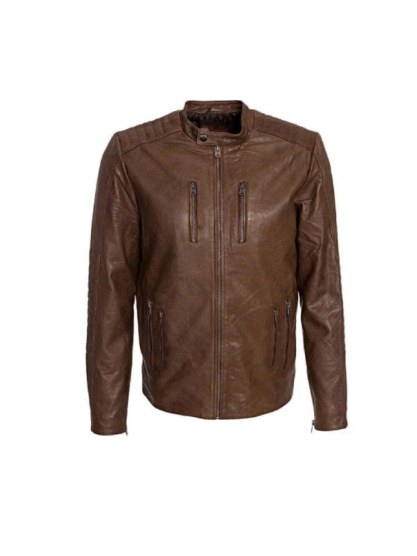 Mens Waxed Sheepskin Leather Jacket Camel Brown Max Jackets