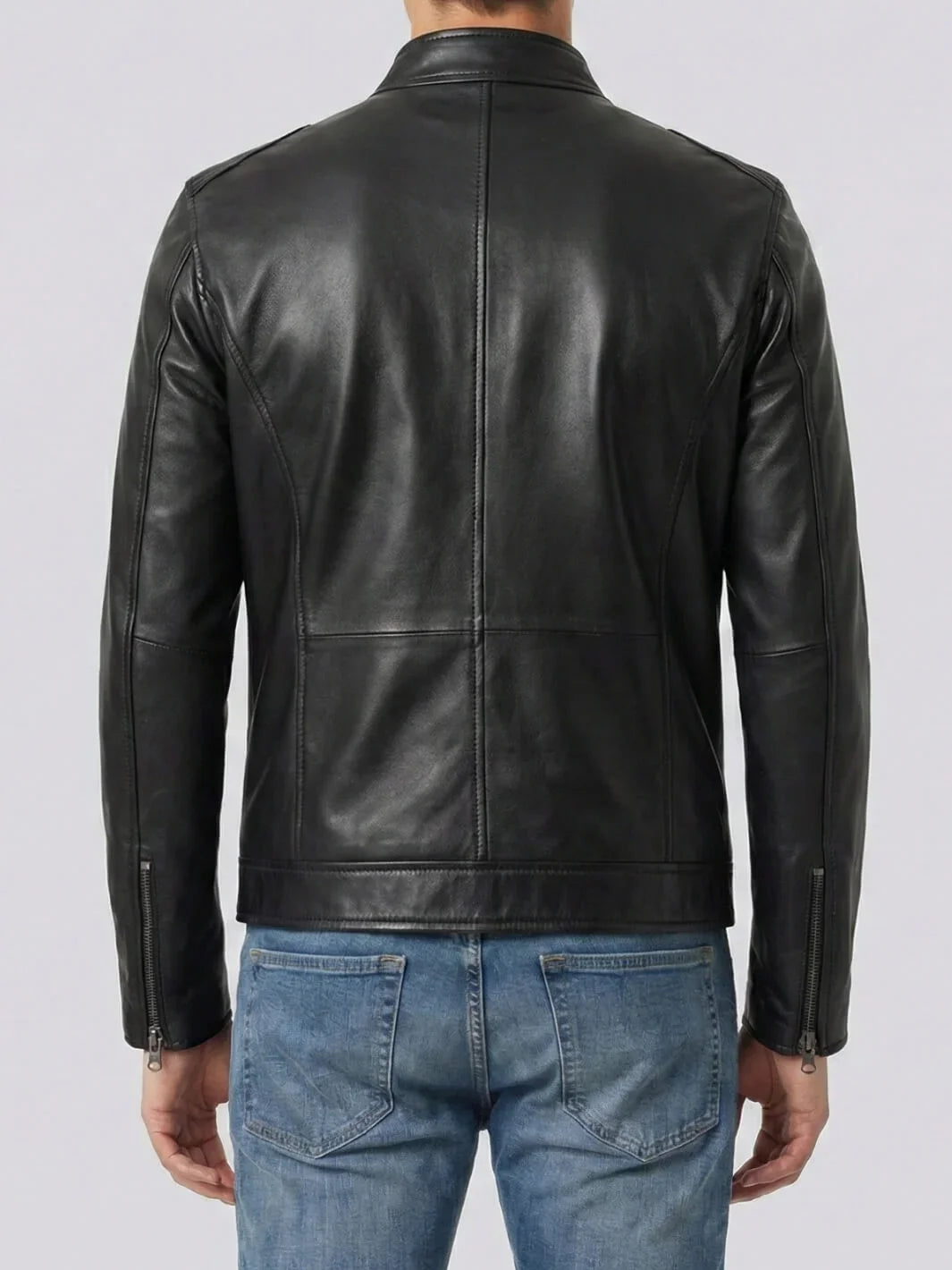 Mens Black Lambskin Biker Leather Jacket