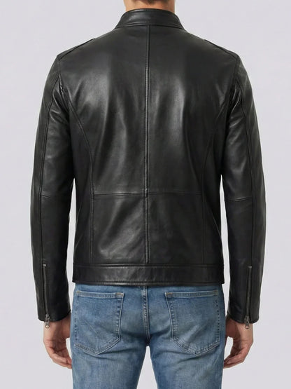 Mens Black Lambskin Biker Leather Jacket