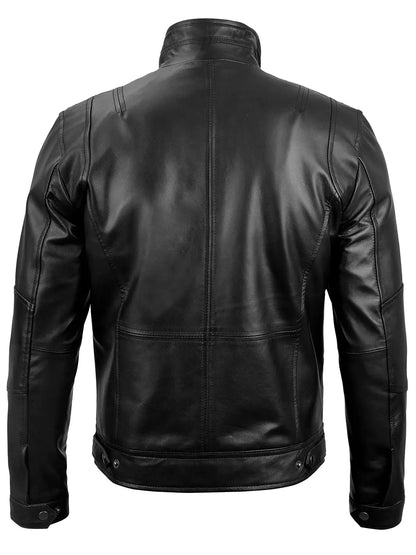 Moffit Mens Black Cafe Racer Style Real Leather Jacket